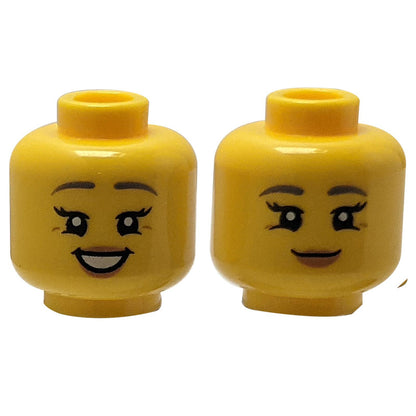 Minifigure, Head Dual Sided Female Dark Bluish Gray Eyebrows, Medium Nougat Lips and Age Lines, Gri