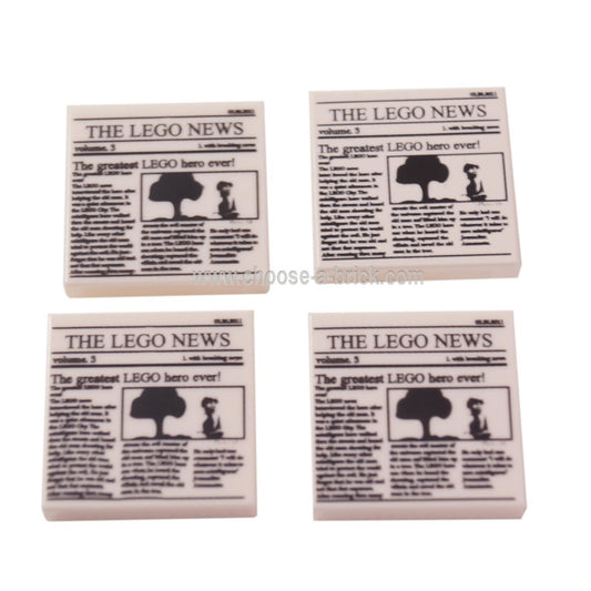 White Tile 2 x 2 with Groove with Newspaper THE LEGO NEWS - The greatest LEGO hero ever tree Pattern