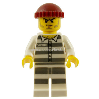 Sky Police - Jail Prisoner 50380 Prison Stripes, Stubble, Dark Red Knit Cap