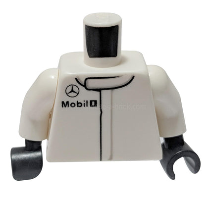 Torso Speed Champions with Black Small Mercedes-Benz Logo and Mobil 1 Logo Pattern - White Arms - Black Hands