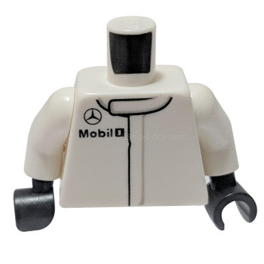 White Torso Speed Champions with Black Small Mercedes-Benz Logo and Mobil 1 Logo Pattern - White Arms - Black Hands