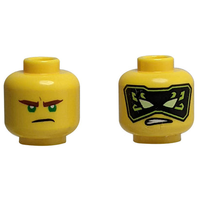 Minifigure Head Dual Sided with Mask and Angry Face Pattern