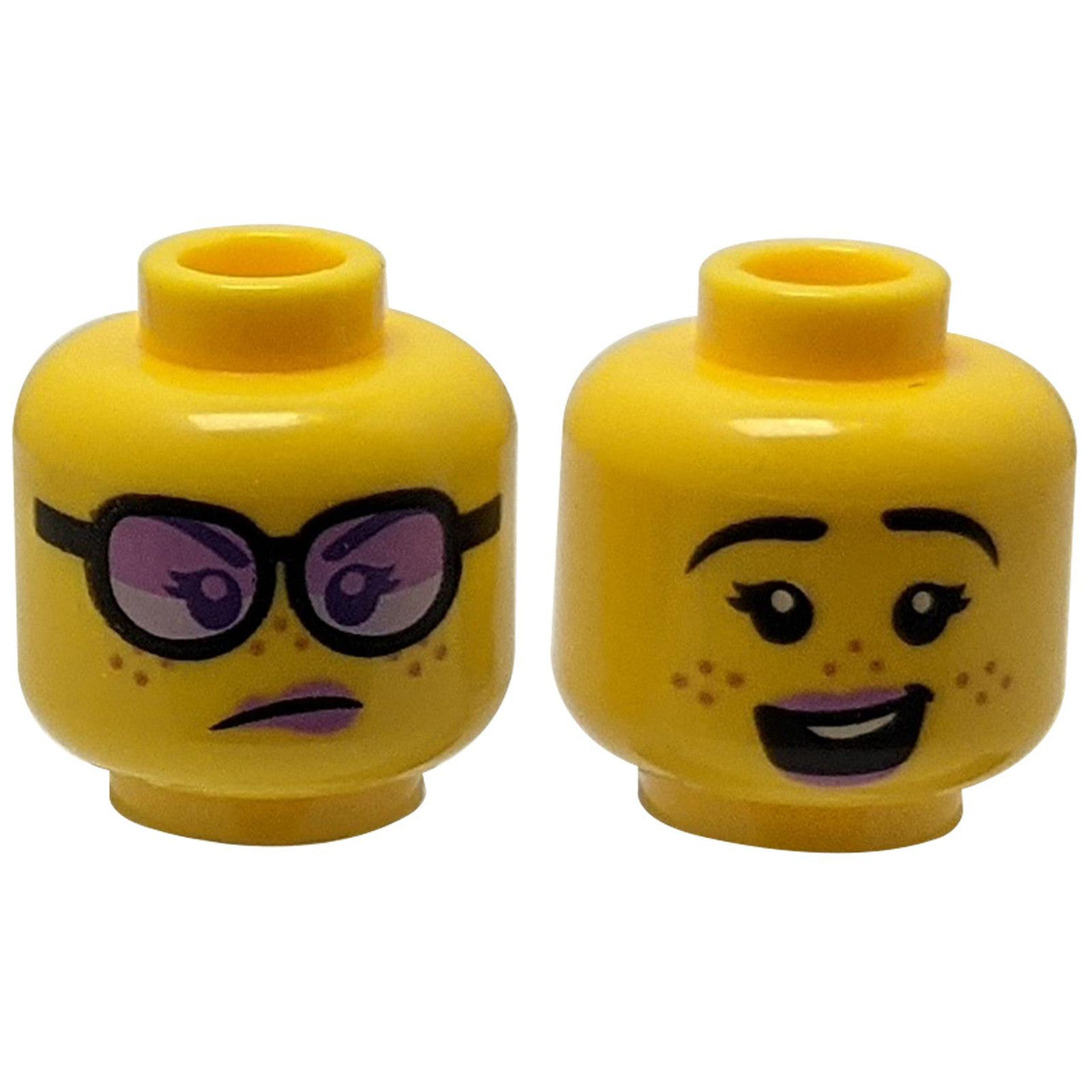 Dual Sided Female with Lavender Lips and Freckles, Smile / Angry with Glasses Pattern - Hollow Stud