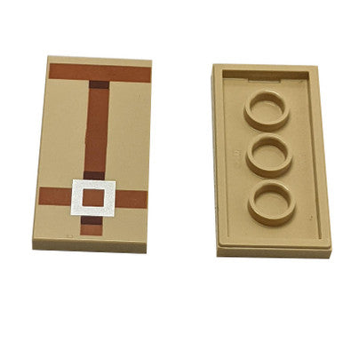 Tan Tile 2 x 4 with Pixelated Dark Orange Straps and Silver Buckle Pattern (Minecraft Camel Harness)