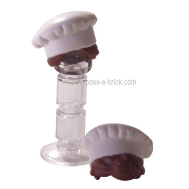 White Minifigure, Hair Combo, Hat with Hair, Cook's (Toque) with Reddish Brown Hair in Bun Pattern