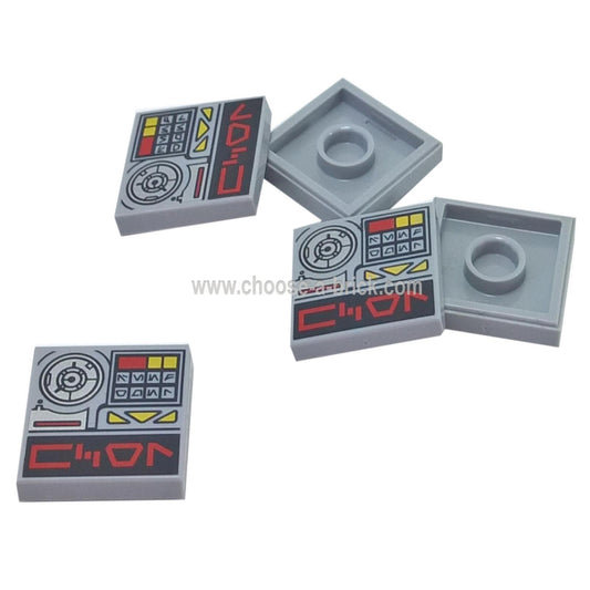 Tile 2 x 2 with Aurebesh 'LOCK' Alien Characters and Key Controls Pattern - LEGO Parts and Pieces