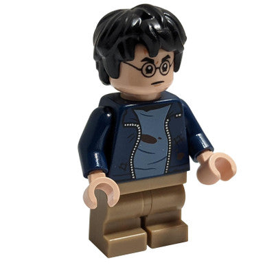 Harry Potter - Dark Blue Open Jacket with Tears and Blood Stains, Dark Tan Medium Legs, Smile / Angry Mouth