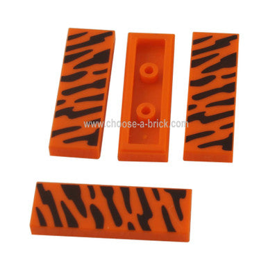 Orange Tile 1 x 3 with Black Wildcat Stripes Pattern