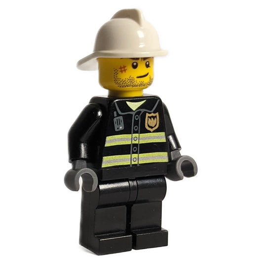 Fire - cty531  - Reflective Stripes, Black Legs, White Fire - cty531  Helmet, Crooked Smile with Scar