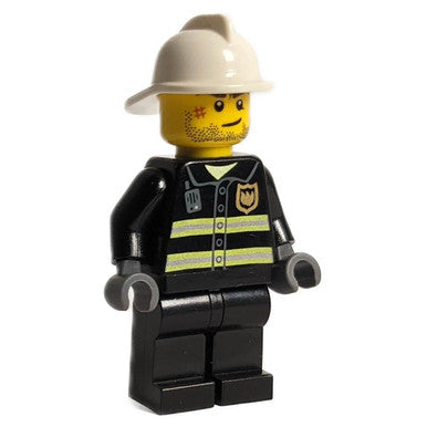 Fire - cty531  - Reflective Stripes, Black Legs, White Fire - cty531  Helmet, Crooked Smile with Scar