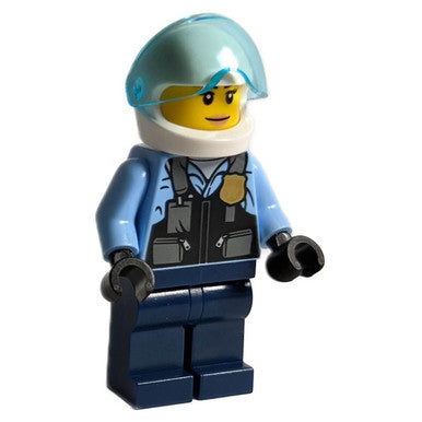 Police - City Helicopter Pilot Female, Safety Vest with Police Badge, Dark Blue Legs, White Helmet