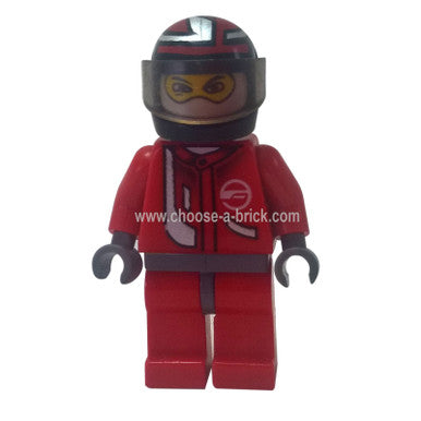 Racer Driver, Red with White Balaclava, Black Helmet with Red-Silver