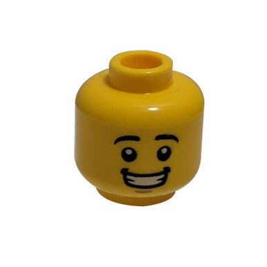 Minifigure, Head Black Eyebrows, White Pupils, Chin Dimple, Open Mouth Smile with Teeth Pattern - H