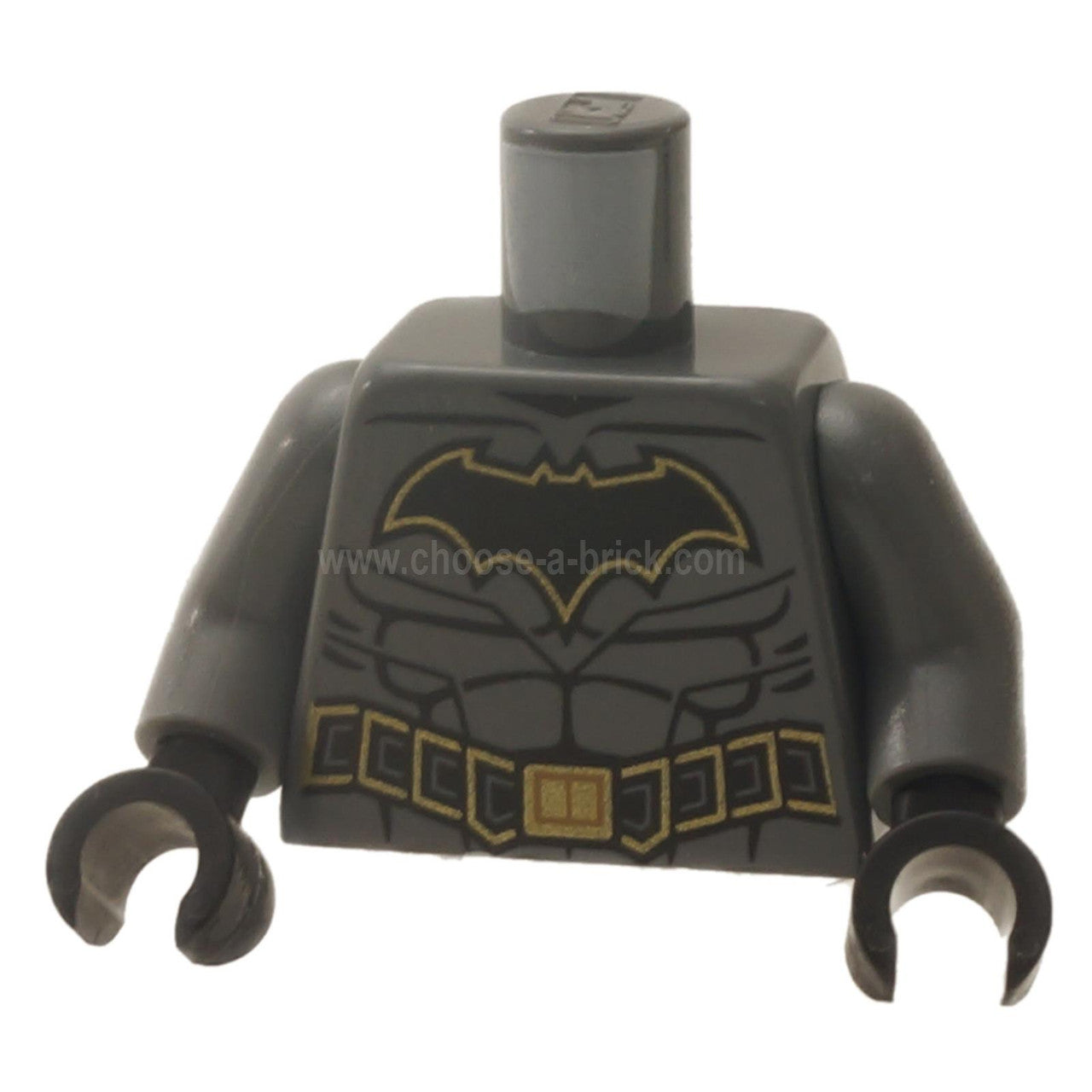  Dark Bluish Gray Torso Batman Black Bat with Gold Outline, Black Muscles Outline, Black Belt with Gold Buckle and Borders Pattern - Dark Bluish Gray Arms - Black Hands