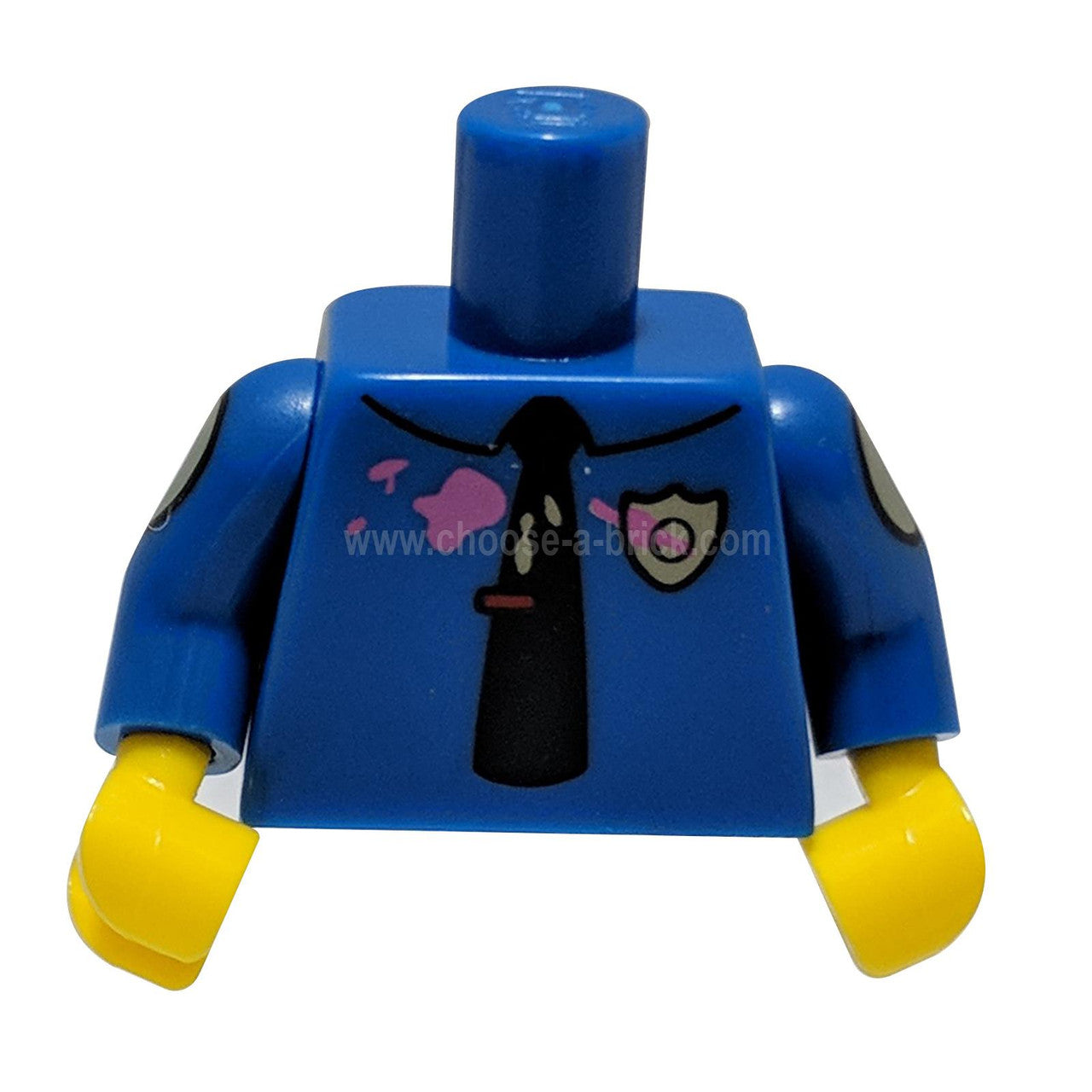 Torso Simpsons Police Shirt with Silver Badge, Black Tie, and Pink Frosting Splotches Pattern / Blu