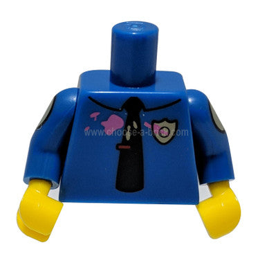 Torso Simpsons Polizei-Shirt mit silbernem Abzeichen, schwarzer Krawatte und pinken Frosting-Flecken-Muster / Blu 