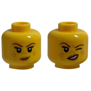 Dual Sided Head Female  Small Smirk / Left Eye Squinted Pattern - Hollow Stud