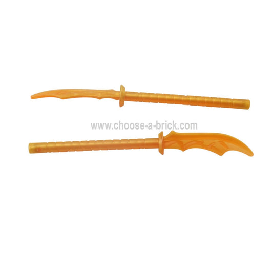 Pearl Gold Minifigure, Weapon Naginata with Trans Orange Blade Pattern