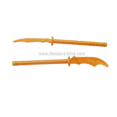 Pearl Gold Minifigure, Weapon Naginata with Trans Orange Blade Pattern