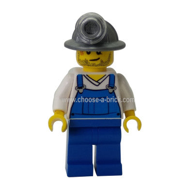 Miner - Overalls Blue over V-Neck Shirt Blue Legs Mining Helmet Crooked Smile and Scar