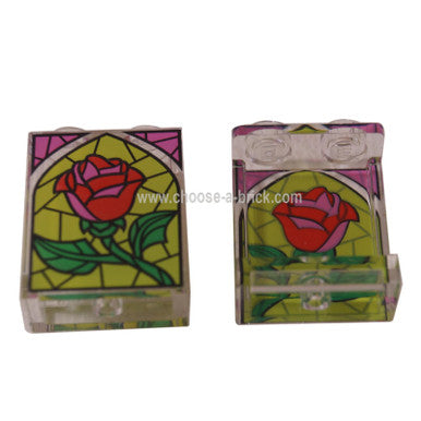 Trans-Clear Panel 1 x 2 x 2 - Hollow Studs with Stained Glass Rose Pattern