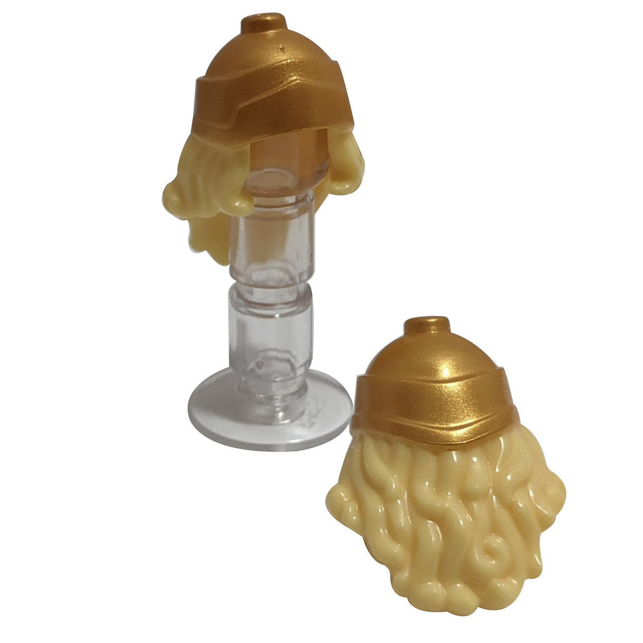 Minifigure, Hair Long Wavy with Gold Greek Soldier Helmet Pattern