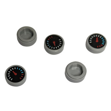 Light Bluish Gray Tile, Round 1 x 1 with Gauge with Red Pointer and White, Blue and Red Dial Pattern