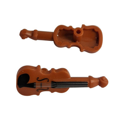 Dark Orange Minifigure, Utensil Violin with Silver Strings, Black Fingerboard, F-holes and Chin Rest Pattern