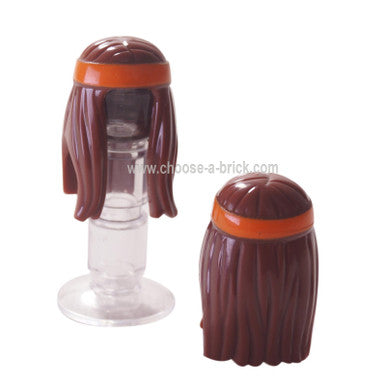 Reddish brown Minifigure, Hair Long with Orange Headband Pattern