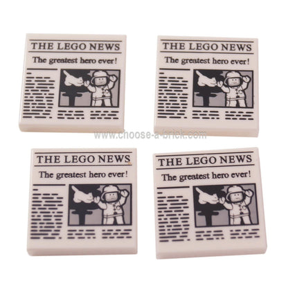 White Tile 2 x 2 with Newspaper 'THE LEGO NEWS' and 'The greatest hero ever!' Pattern