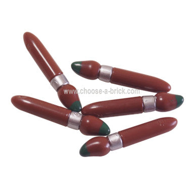 Reddish Brown Minifig, Utensil Paint Brush with Silver Ring and Green Tip Pattern