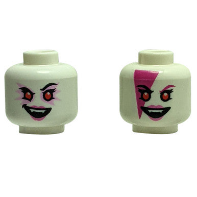 Minifigure, Head Dual Sided Alien Female Black Eyebrows, Bright Pink Eyeshadow, Dark Pink Lips, Ope