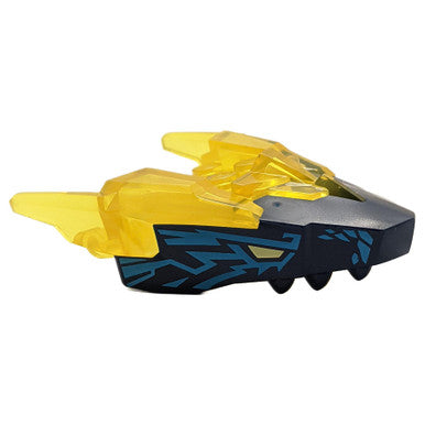 Trans-Yellow Dragon Head (Ninjago) Jaw Upper with Horns with Molded Dark Blue Face and Printed Tan Eyes and Dark Azure Electricity Pattern