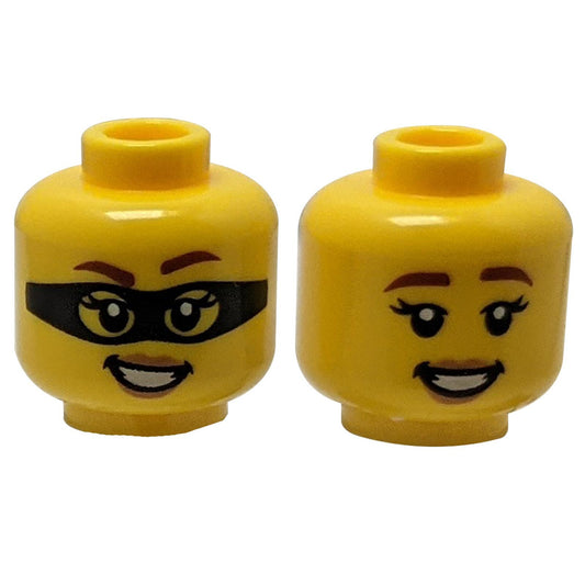 Dual Sided Female with Open Mouth Smile with Teeth, Black Mask / No Mask Pattern - Hollow Stud