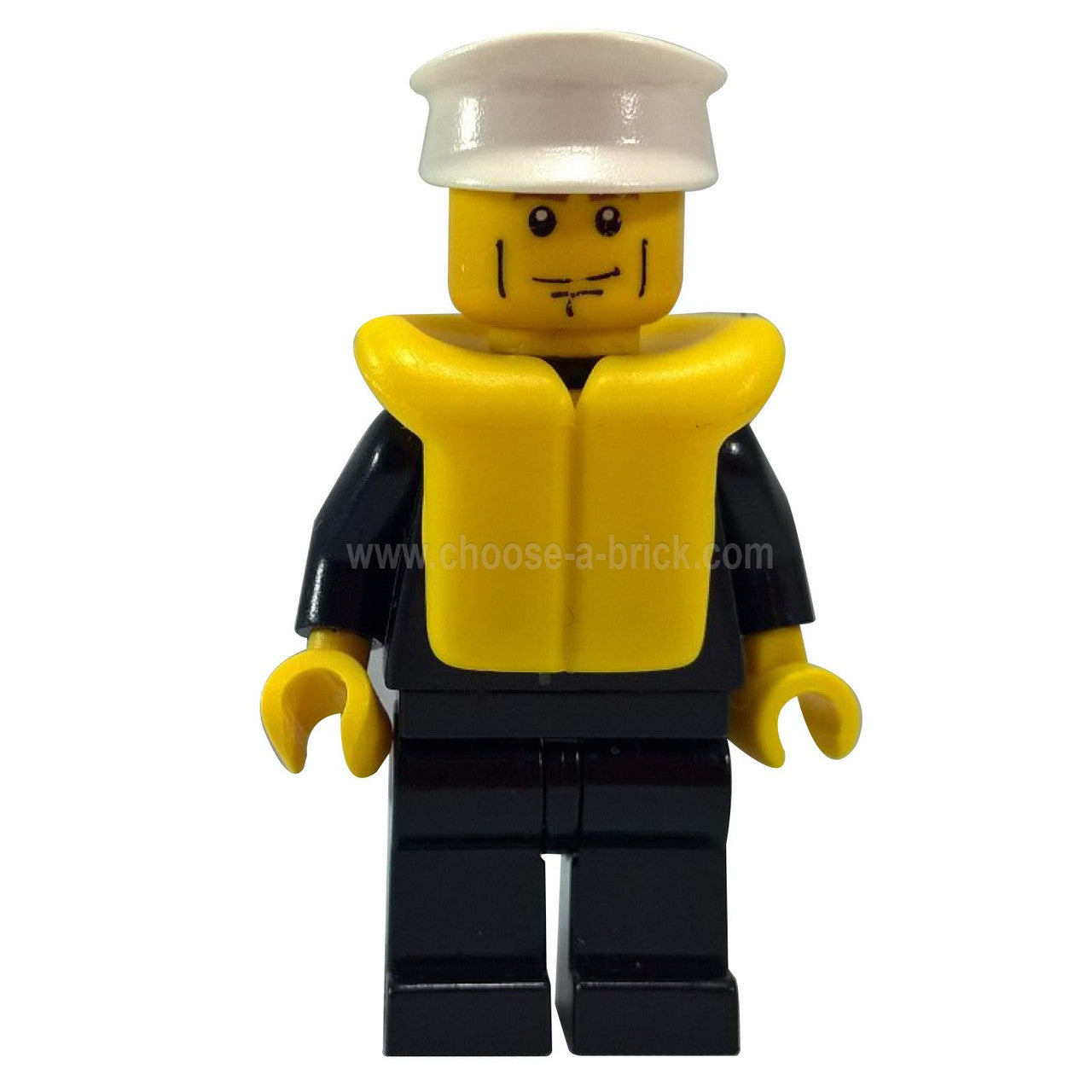 Police - City Suit with Blue Tie and Badge, Black Legs, Vertical Cheek Lines, White Hat, Life Jacket