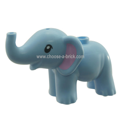 Bright Light Blue Elephant, Friends, Baby with Bright Pink Ears Pattern