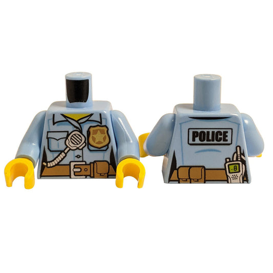 Torso Police Female Shirt with Gold Badge, Dark Tan Belt with Pocket and 'POLICE' and Radio on Back