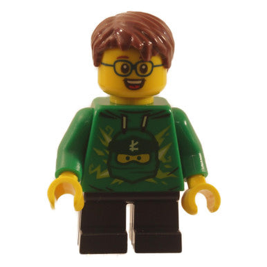 Jongen - Groene Ninjago Hoodie, Zwarte Korte Broek, Roodbruin Haar 