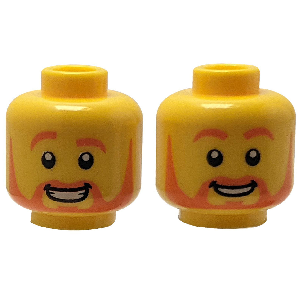 Dual Sided with  Orange Eyebrows and Beard, Smile with Teeth / Large Smile and Raised Eyebrow Pattern - Hollow Stud