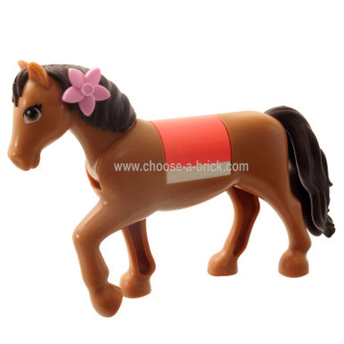 Medium Nougat Animal, Land Horse with 2 x 2 Cutout and Movable Neck, Dark Brown Tail and Mane