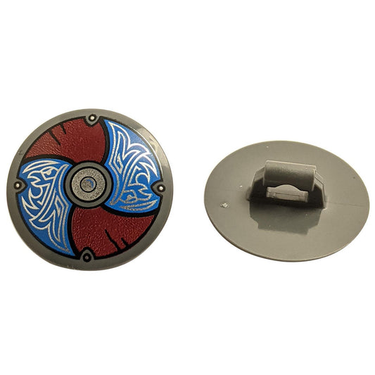 Minifigure, Shield Circular Convex Face with Blue and Dark Red Alternating Panels with Silver Cente