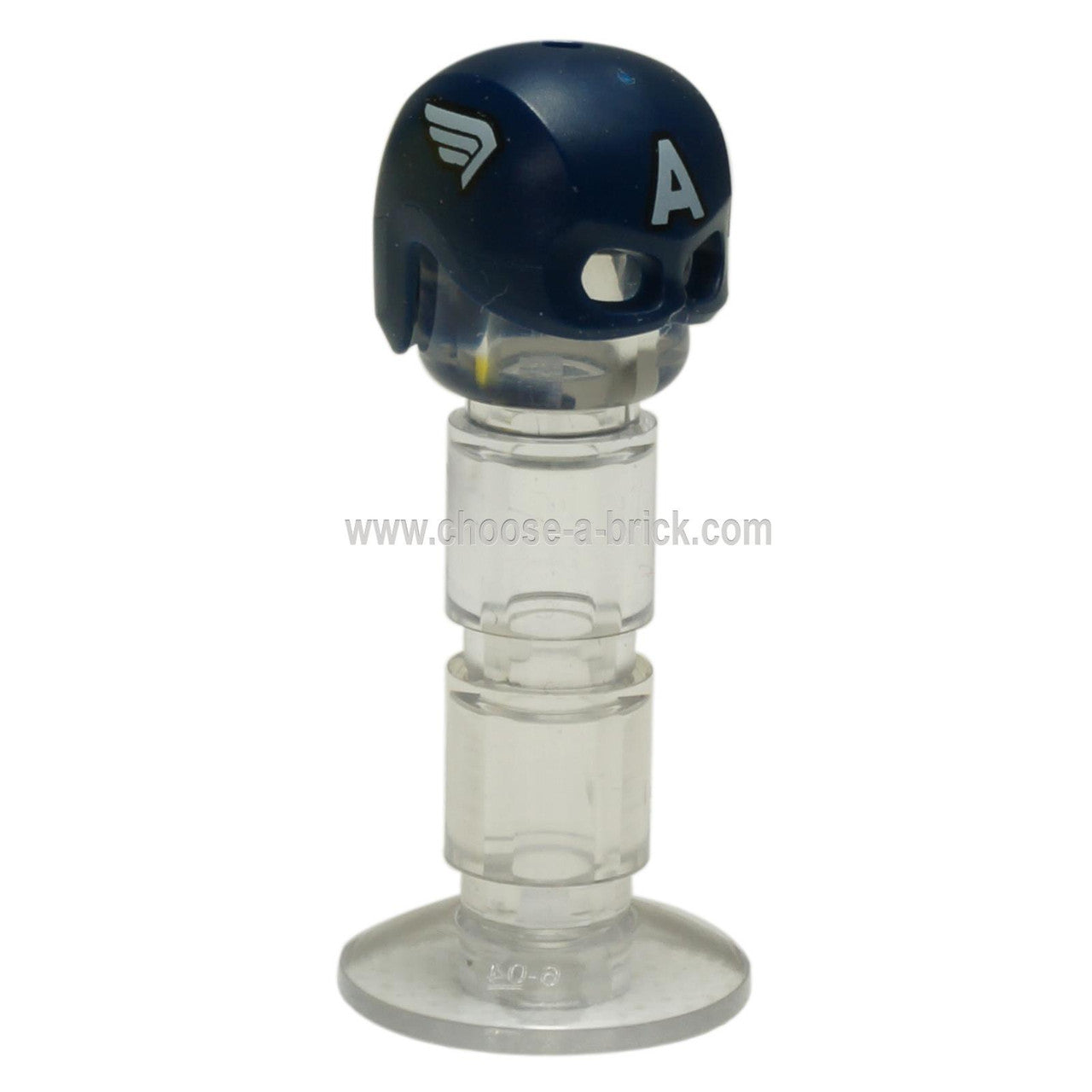 Dark Blue Minifigure, Headgear Helmet Mask, Hole on Top with White 'A' and Wings on Sides Pattern Captain America