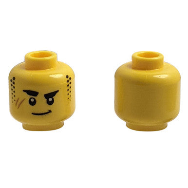 Minifigure, Head Thick Black Eyebrows, Stubble Sideburns, Medium Nougat Scar, and Closed Mouth Lopsided Grin Pattern