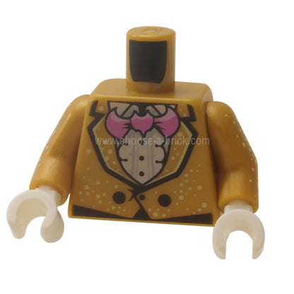 Pearl Gold Torso Jacket with White Speckles over Ruffled Shirt, Pink Bat Bow Tie, Two Black Buttons Pattern - Pearl Gold Arms with Speckles Pattern - White Hands