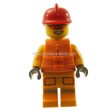 Fire - Reflective Stripes, Bright Light Orange Suit, Life Jacket, Red Fire Helmet