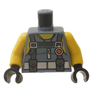 Sand Blue Torso Scuba Suit with Utility Belt with 2 Pouches, Yellow Neck and Shoulders Pattern - Yellow Arms - Black Hands