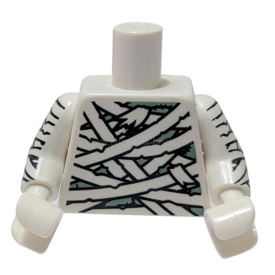 White Torso Mummy Wrapping Bandages over Sand Green Pattern - White Arms Printed - White Hands