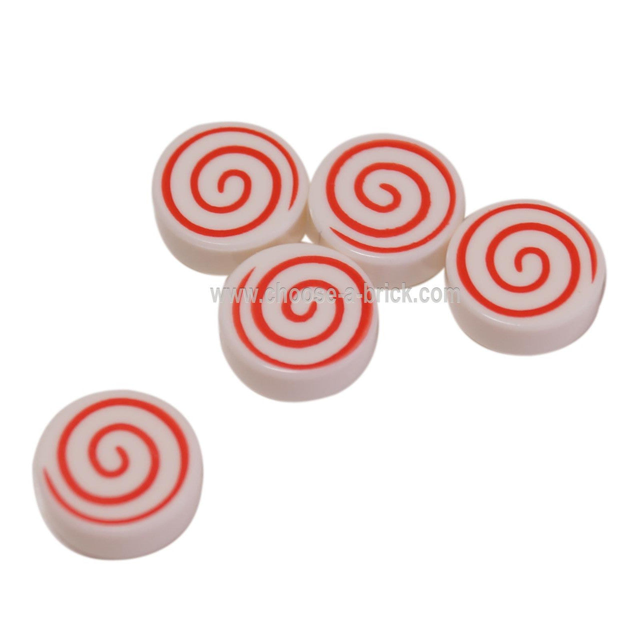 LEGO Parts - White Tile, Round 1 x 1 with Spiral Red Pattern