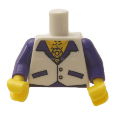 White Torso Vest with Open Shirt, Medallion and Hairy Chest Pattern - Dark Purple Arms - Yellow Hands