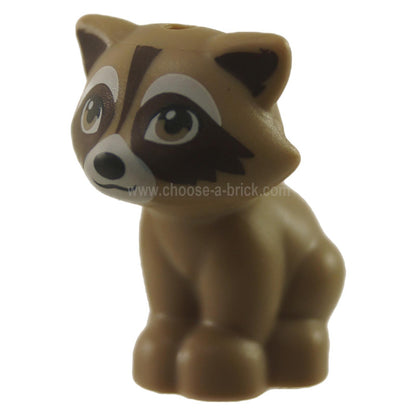 Dark Tan Raccoon, Dark Brown Striped Tail, Dark Tan Eyes, White Eyebrows, Black Nose Pattern